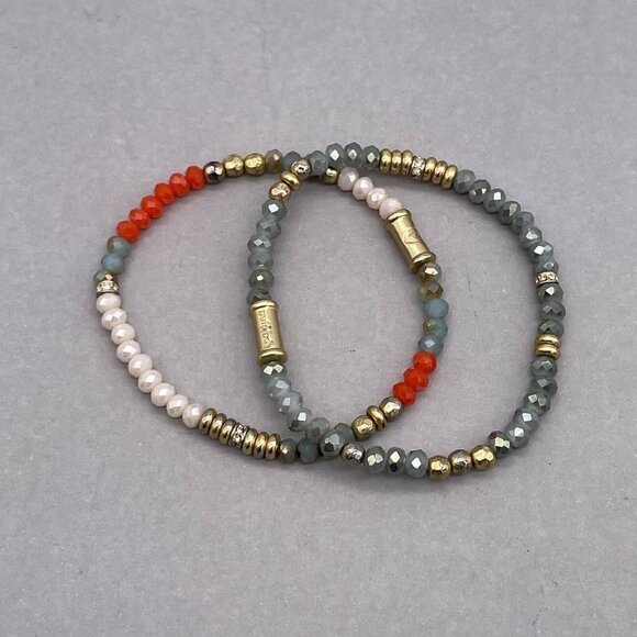 Spartina Lot of Two Faceted Beaded Gold Tone Stretch Bracelet - Picture 2 of 4